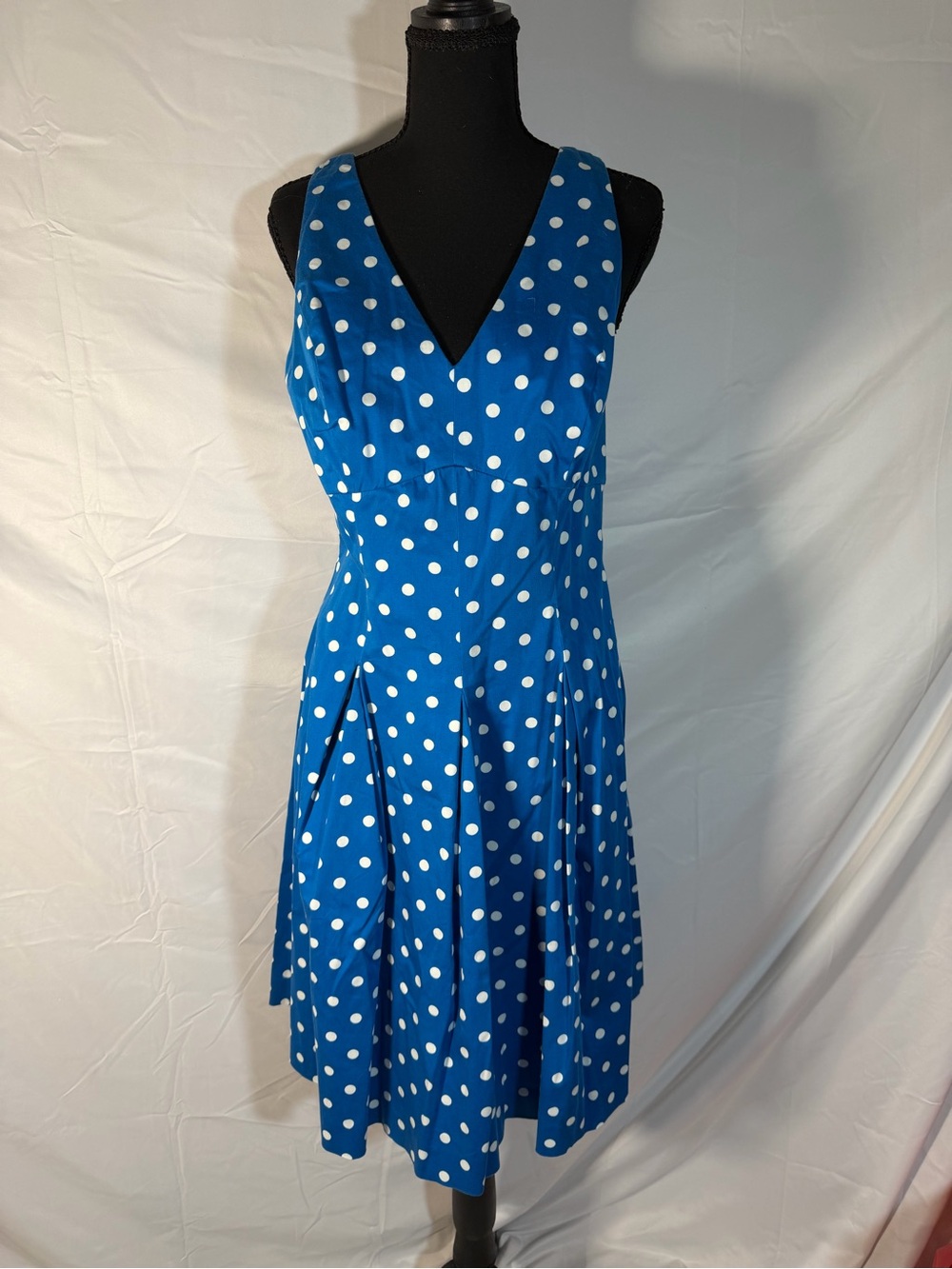 American Living Blue Polka Dot V-Neck Midi Dress